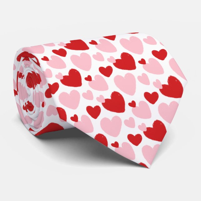 Cute Pink Red Speckled Heart Pattern Neck Tie (Rolled)