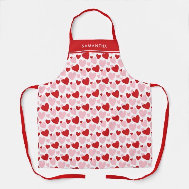 Cute Pink Red Speckled Heart Pattern Personalized Apron (Front)
