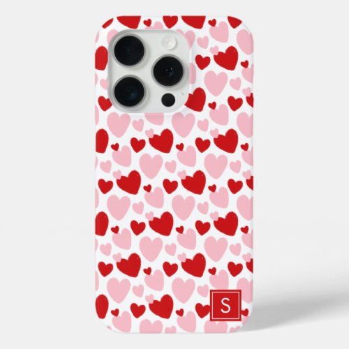Cute Pink Red Speckled Heart Pattern Personalized iPhone 15 Pro Case