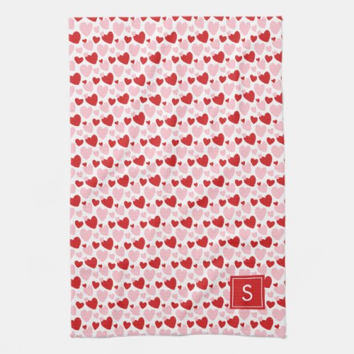 Cute Pink Red Speckled Heart Pattern Personalized Kitchen Towel