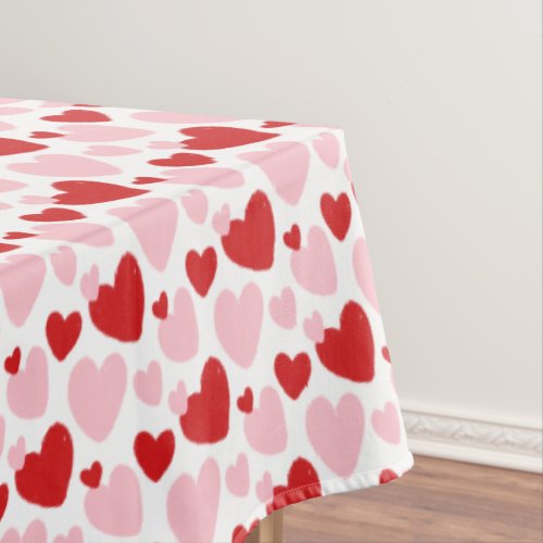 Cute Pink Red Speckled Heart Pattern Tablecloth