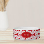 Cute Pink Red Speckled Heart Personalized Pet Bowl<br><div class="desc">This cute pink and red heart pet bowl features a speckle textured heart pattern illustration. Perfect for a cat or dog. Personalize today!</div>