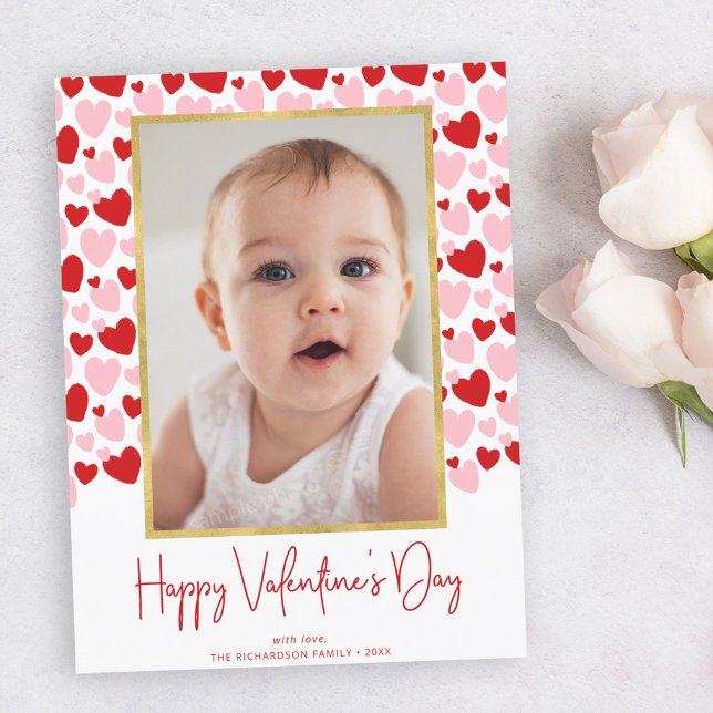 Cute Pink Red Speckled Heart Valentine's Day Photo Postcard (Creator Uploaded)