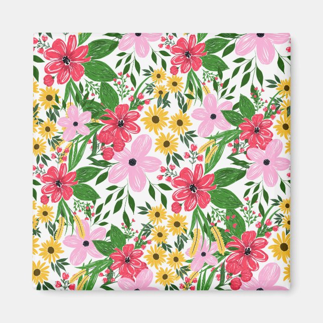 Cute Pink Red Spring Floral Hand Paint Design Magnet (Front)