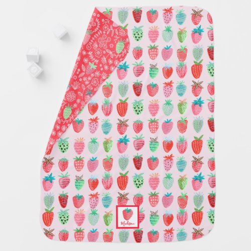 Cute pink  red strawberry baby pattern baby blank baby blanket