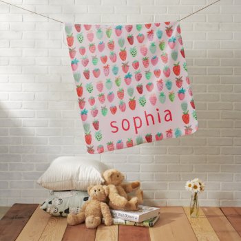 Cute Pink & Red Strawberry Baby Pattern Baby Blanket by CartitaDesign at Zazzle