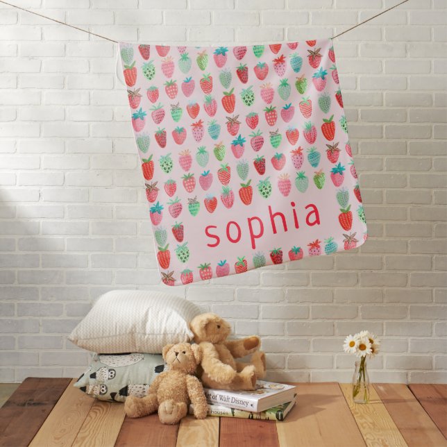 Cute pink & red strawberry baby pattern blanket (In Situ)