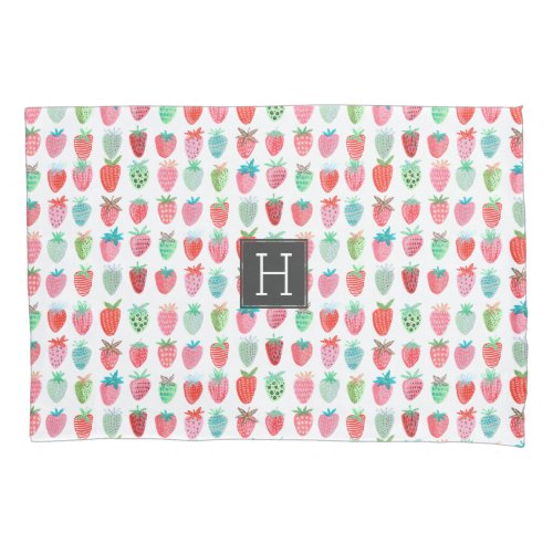 Cute pink  red strawberry pattern with monogram d pillow case