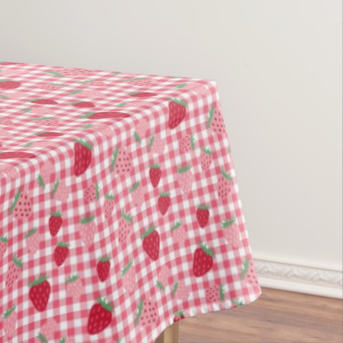 Cute Pink Red Strawberry Plaid Pattern Tablecloth