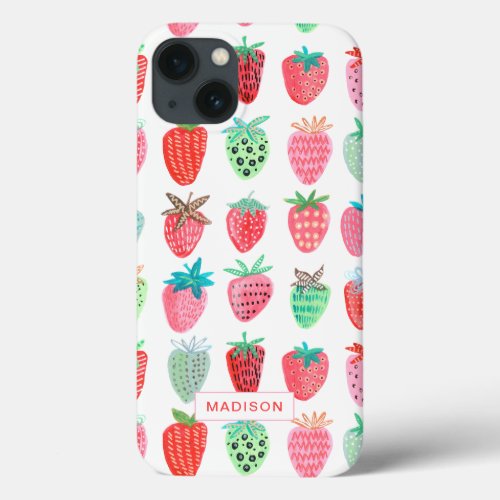 cute pink  red strawberry summer fruit pattern iPhone 13 case
