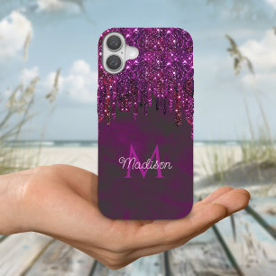 Cute Pink Red Unicorn faux Glitter Drips monogram iPhone 16 Case