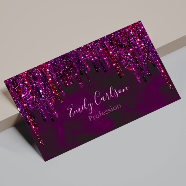 Cute Pink Red Unicorn Glitter Drips Business Card Magnet (Creator Uploaded)