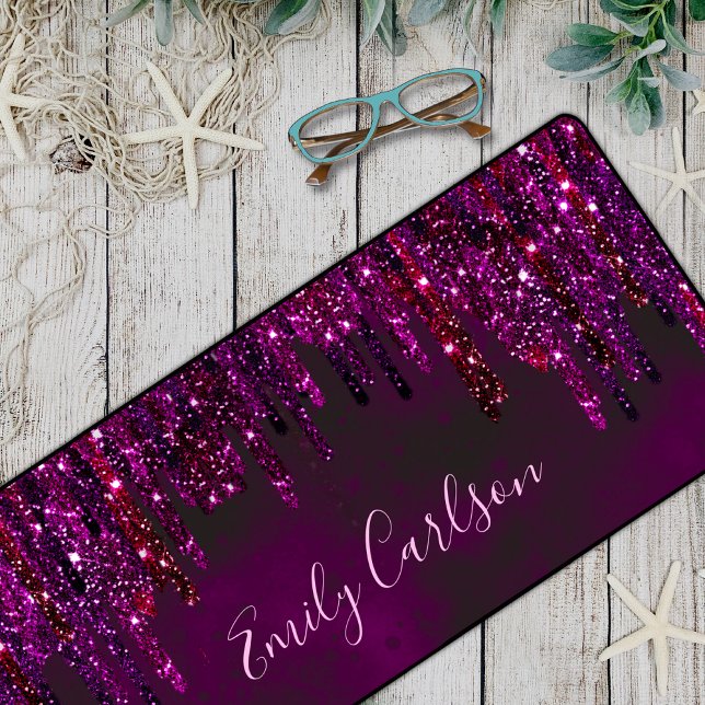Cute Pink Red Unicorn Glitter Drips Desk Mat (Creator Uploaded)