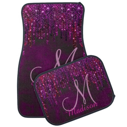 Cute Pink Red Unicorn Glitter Drips monogram Car Floor Mat