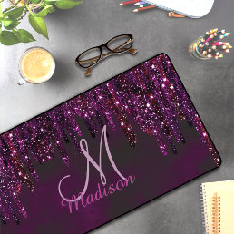 Cute Pink Red Unicorn Glitter Drips monogram Desk Mat