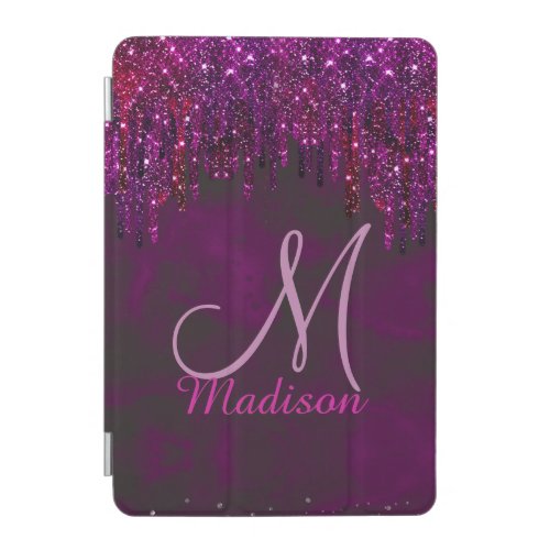 Cute Pink Red Unicorn Glitter Drips monogram iPad Mini Cover