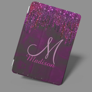Cute Pink Red Unicorn Glitter Drips monogram iPad Mini Cover