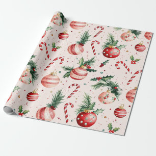 Cute Pink Red Vintage Christmas Wrapping Paper