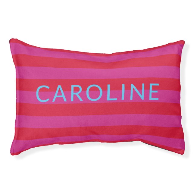 Cute Pink Red Wide Stripes Christmas Personalized Pet Bed (Front)