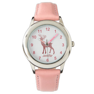 cute pink reindeer christmas personalized girl watch