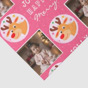 Cute Pink Reindeer Family Photo Christmas  Tissue Paper