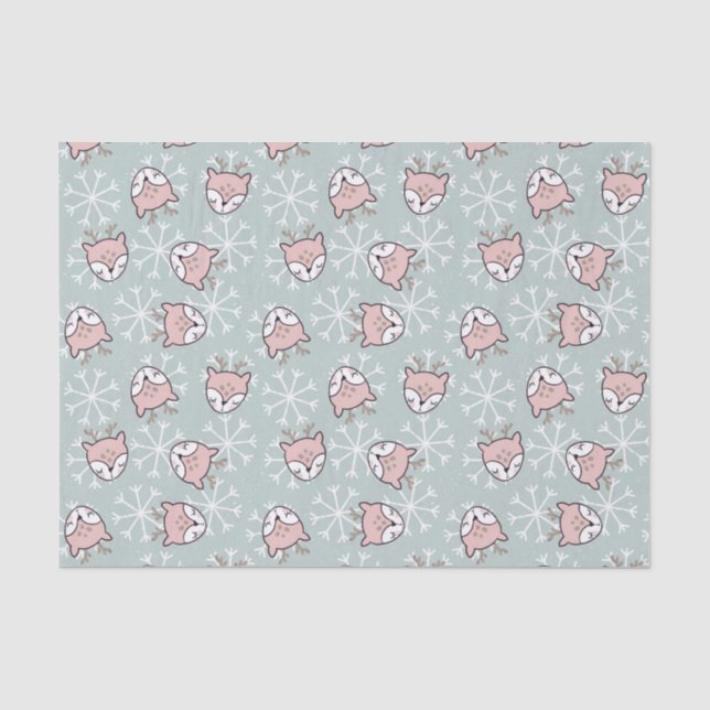 Cute Pink Reindeer Snowflake Kids Holiday   Tissue Paper (Front)