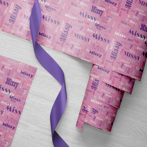 Cute Pink Repeating Name Pattern Modern Birthday Wrapping Paper