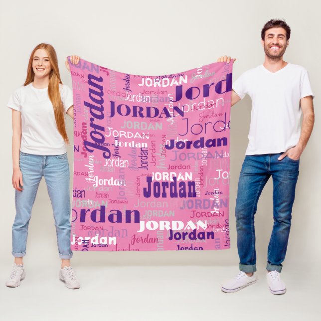Cute Pink Repeating Name Pattern Modern Fleece Blanket (In Situ)