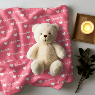 Cute Pink Repeating Name Script With Heart Baby Blanket