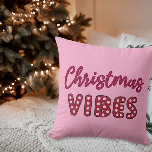 Cute Pink Retro Christmas Vibes Throw Pillow