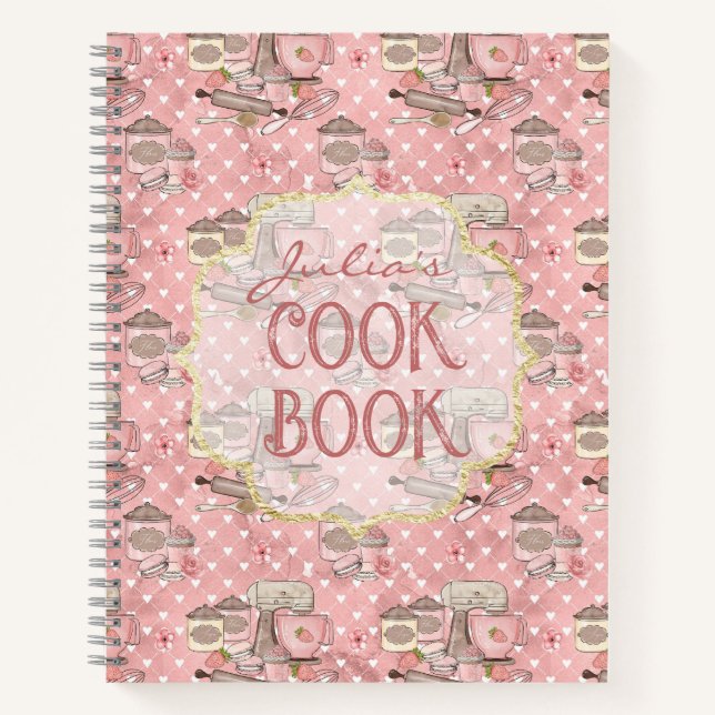 Cute Pink Retro Cook Book Personalized (Front)