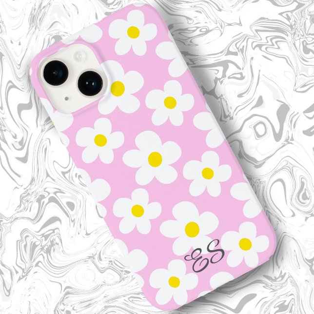 Cute pink retro daisies on girly floral Case-Mate iPhone case (Creator Uploaded)