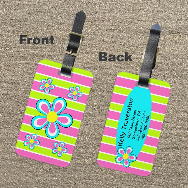 Cute Pink Retro Flower Luggage Tag (Creator Uploaded)