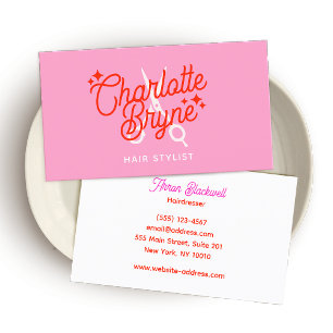 Cute Pink Retro Hair Stylist Scissors Business Card