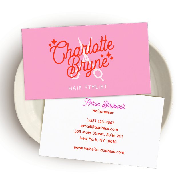 Cute Pink Retro Hair Stylist Scissors Business Card (Creator Uploaded)