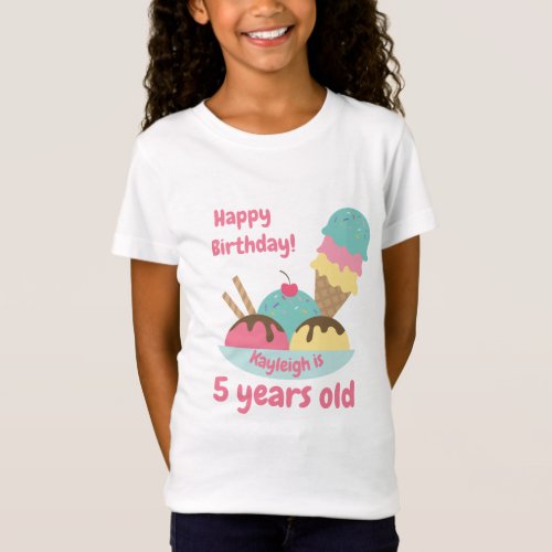 Cute Pink Retro Ice Cream Birthday T_Shirt