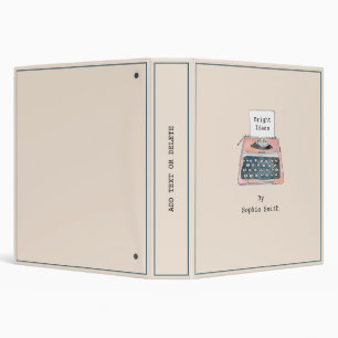 Cute pink retro typewriter personalized  3 ring binder