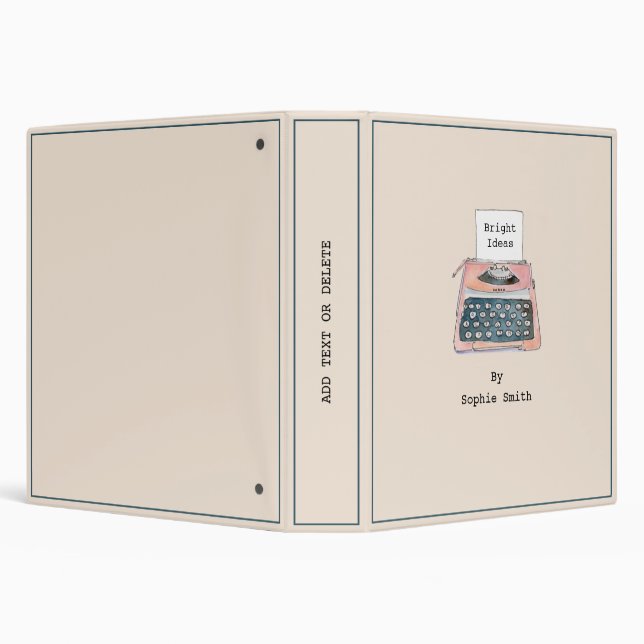 Cute pink retro typewriter personalized  3 ring binder (Background)