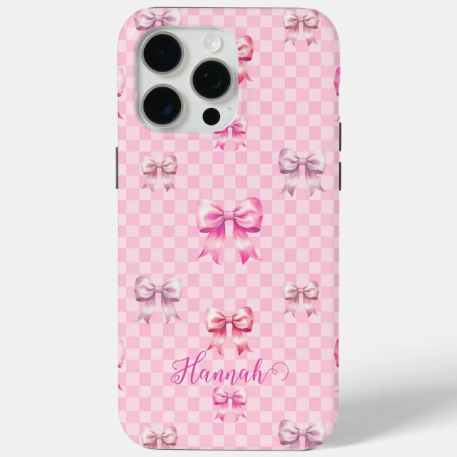 Cute Pink Ribbon and Gingham Sweet Girly Pattern Case-Mate iPhone Case (Back)