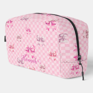 Cute Pink Ribbon and Gingham Sweet Girly Pattern Dopp Kit