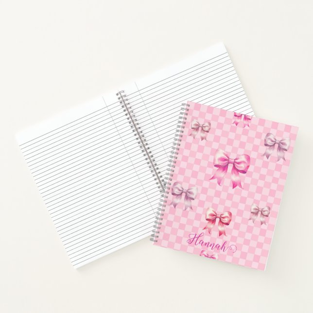 Cute Pink Ribbon and Gingham Sweet Girly Pattern Notebook (Inside)