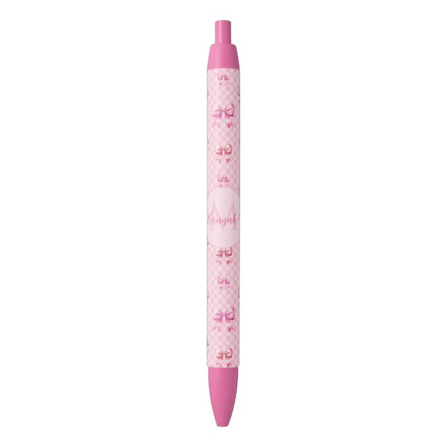 Cute Pink Ribbon and Gingham Sweet Girly Pattern Pen (Front Vertical)