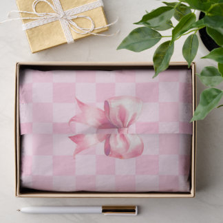 Cute Pink Ribbon and Gingham Sweet Girly Pattern Tissue Paper