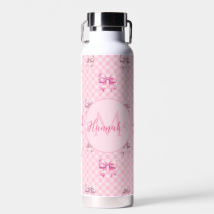 Cute Pink Ribbon and Gingham Sweet Girly Pattern Water Bottle