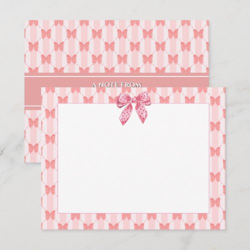 Cute Pink Ribbon Bow I Pastel Striped with Polka  Note Card