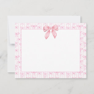 Cute Pink Ribbon Bow I Pastel Striped with Polka Note Card