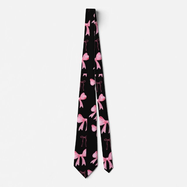 Cute Pink Ribbon Bow Pattern Decorative Throw Pill Neck Tie (Front)
