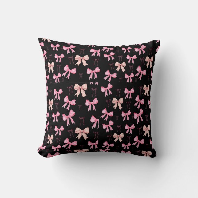 Cute Pink Ribbon Bow Pattern Decorative Throw Pill Pillow (Front)