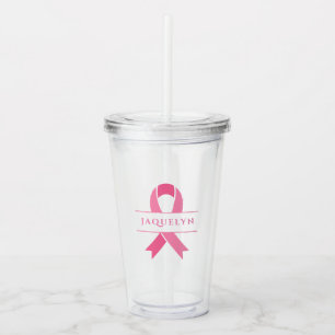 Cute Pink Ribbon Breast Cancer Awareness Acrylic Tumbler
