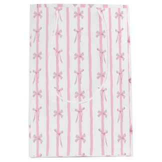 Cute Pink Ribbon Stripe  Medium Gift Bag